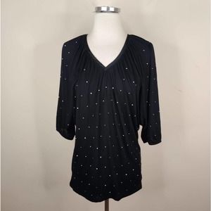 White House Black Market Top Stretch Knit Beaded Embellished